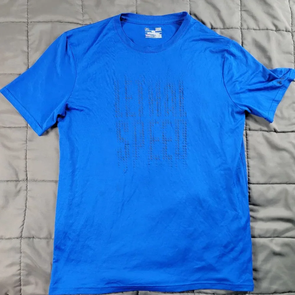 Under Armour Lethal Speed Mens Large Blue Shirt Short Sleeve Heat Gear Fitted